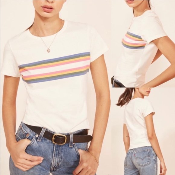 Reformation Tops - REFORMATION The 70s Rainbow Striped Tee Shirt XS